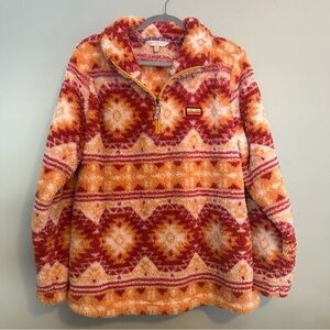 Women Simply‎ Southern Large Pullover Sweater Aztec Geometric Red Orange Soft